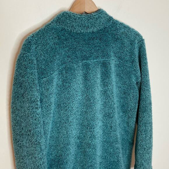 Soft Surroundings Women's Sherpa Pullover Sweater Small Blue Quarter Zip Pockets - Picture 10 of 12